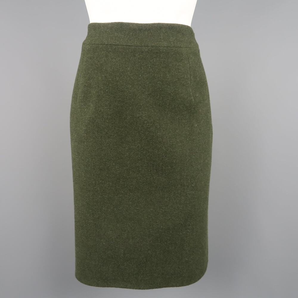 RALPH LAUREN Size 8 Olive Wool / Cashmere A Line Skirt